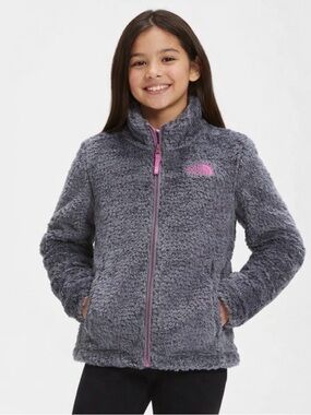 The North Face Girls Sherpa Fleece Jacket Gray Pink Full Zip Youth M 10/12 Cozy
